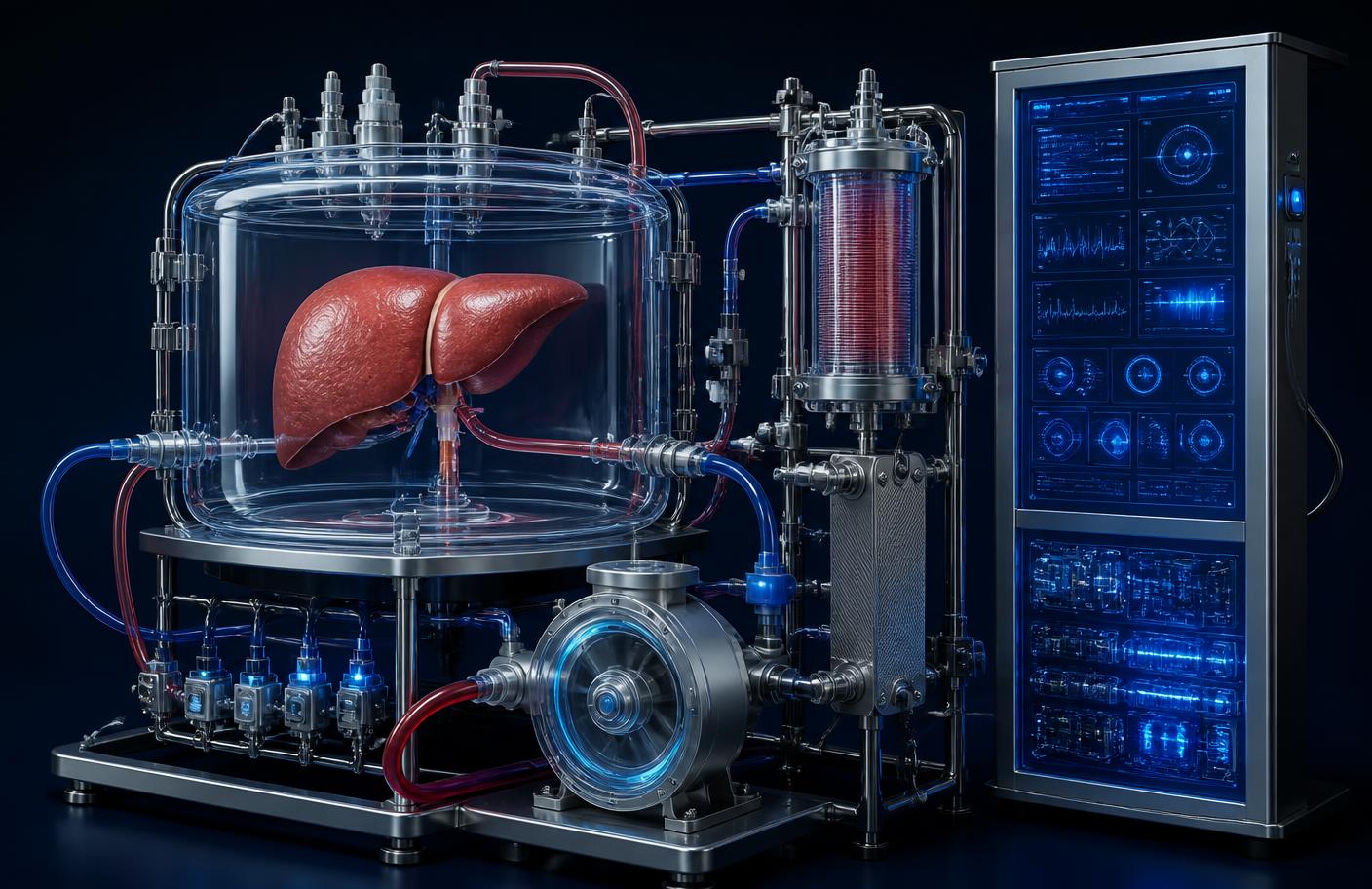 Technical render of an experimental normothermic ex-vivo liver perfusion research platform